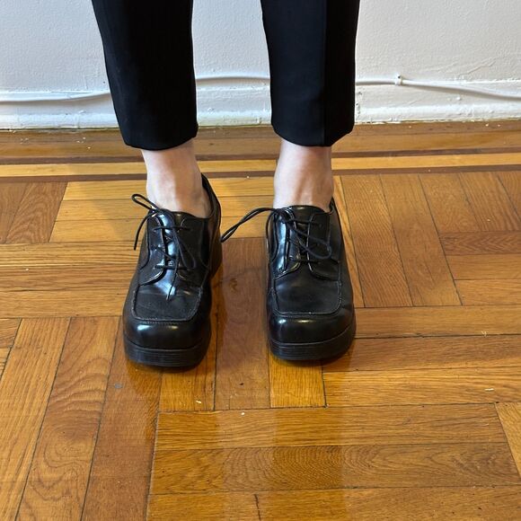 Vintage Mudd Dawson Platform Loafer Black Y2K Square Toe Chunky Lace Up 11w - Picture 3 of 10